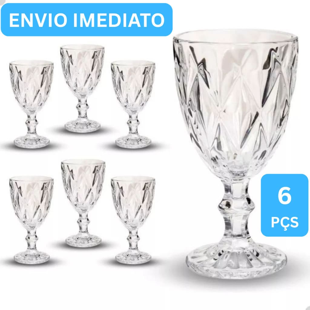 Jogo Taça Diamante Copo Vidro Transparente Bico De Jaca Abacaxi Gourmet Restaurante 330ml Kit