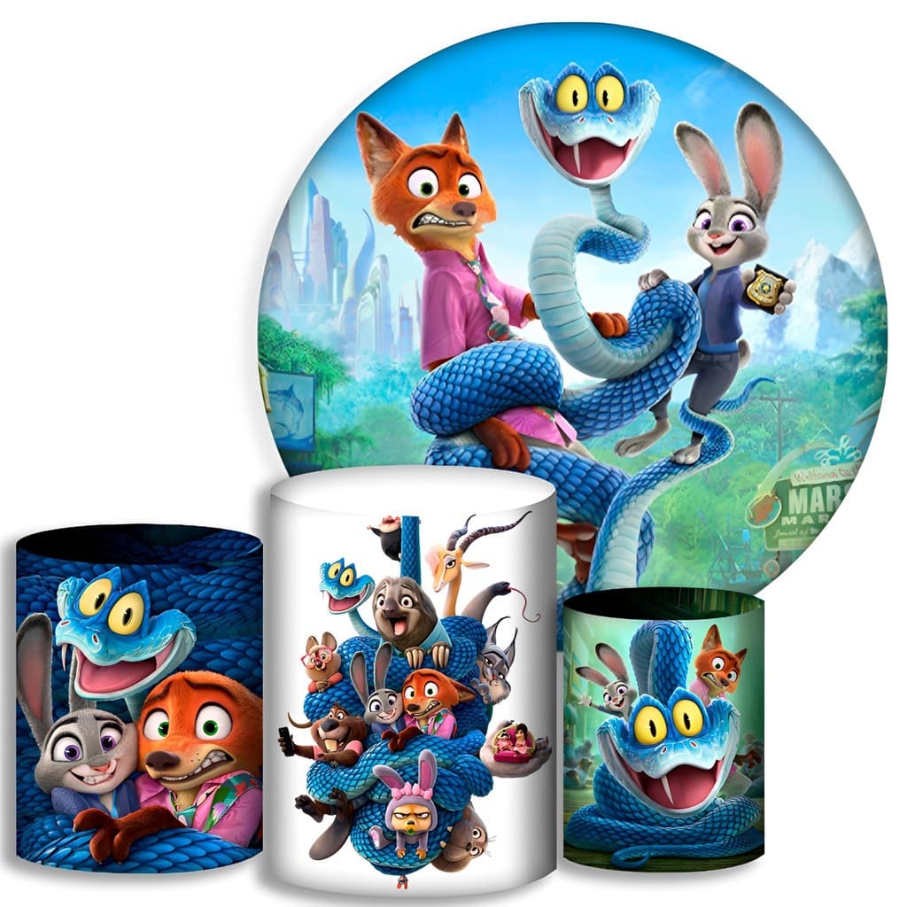 Capa Cilindros + Painel -Tema desenho Zootopia - Kit Decoração Festa