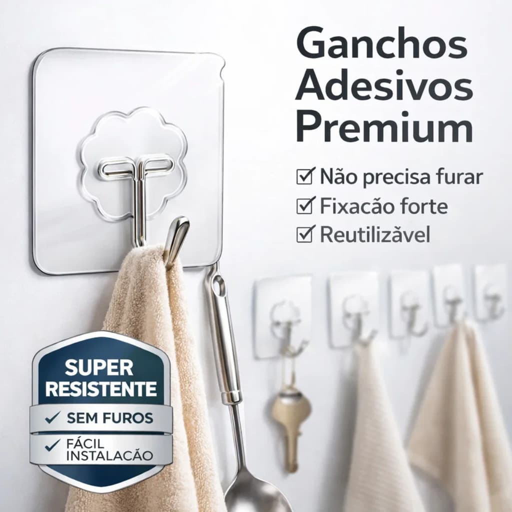 3/5/10/15 Ou 20 Ganchos Adesivos Transparente Sem Furadeira Organizador Parede Casa Resistente