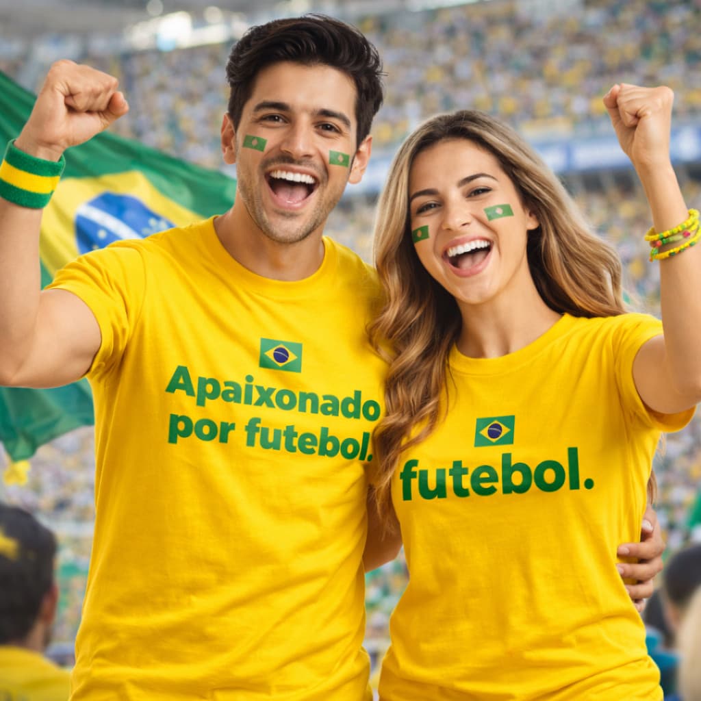 Kit 2 Camisetas Brasil para Casal 100% Algodão Humor Copa do Mundo estampada algodão