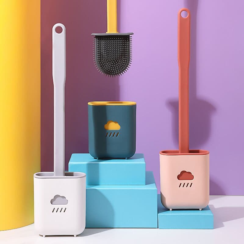 [Estoque pronto] Escova de limpeza de vaso sanitário de Silicone em nuvem montada na parede, escova de vaso sanitário do