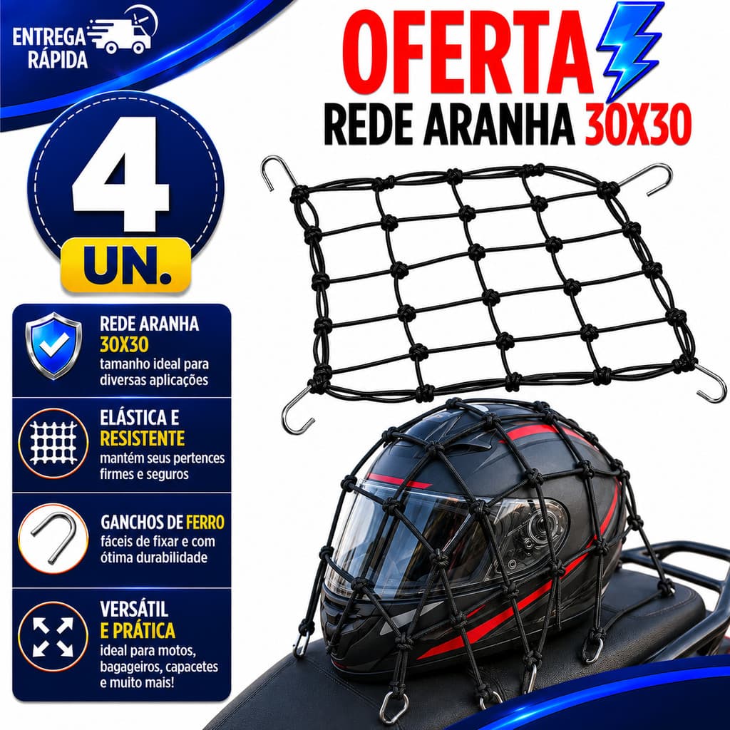 REDE ARANHA 30X30 PARA CAPACETE BAGAGEM MOTO BIKE SUPER REFORÇADA