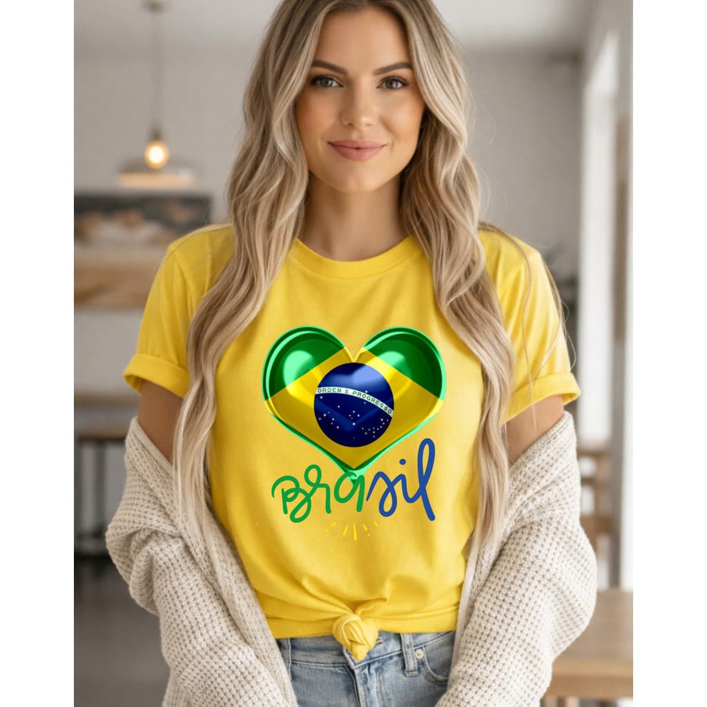 Camiseta Seleção Coração Brasil 100% Algodão T-Shirt Copa Do Mundo Torcedor Adulto Infantil
