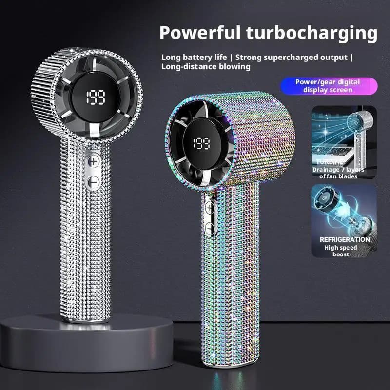 Novo Diamante Portátil Pequeno Ventilador 199 Engrenagens Ajuste Turbo Display Digital Elétrico