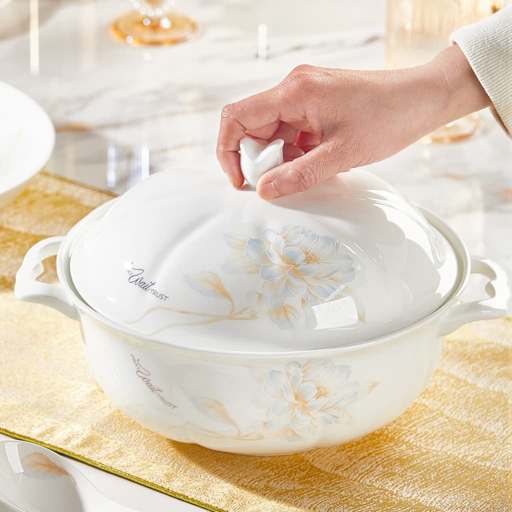 T Tangshan osso China panela de sopa de orelha dupla grande tigela de sopa com tampa panela de sopa doméstica novo estil