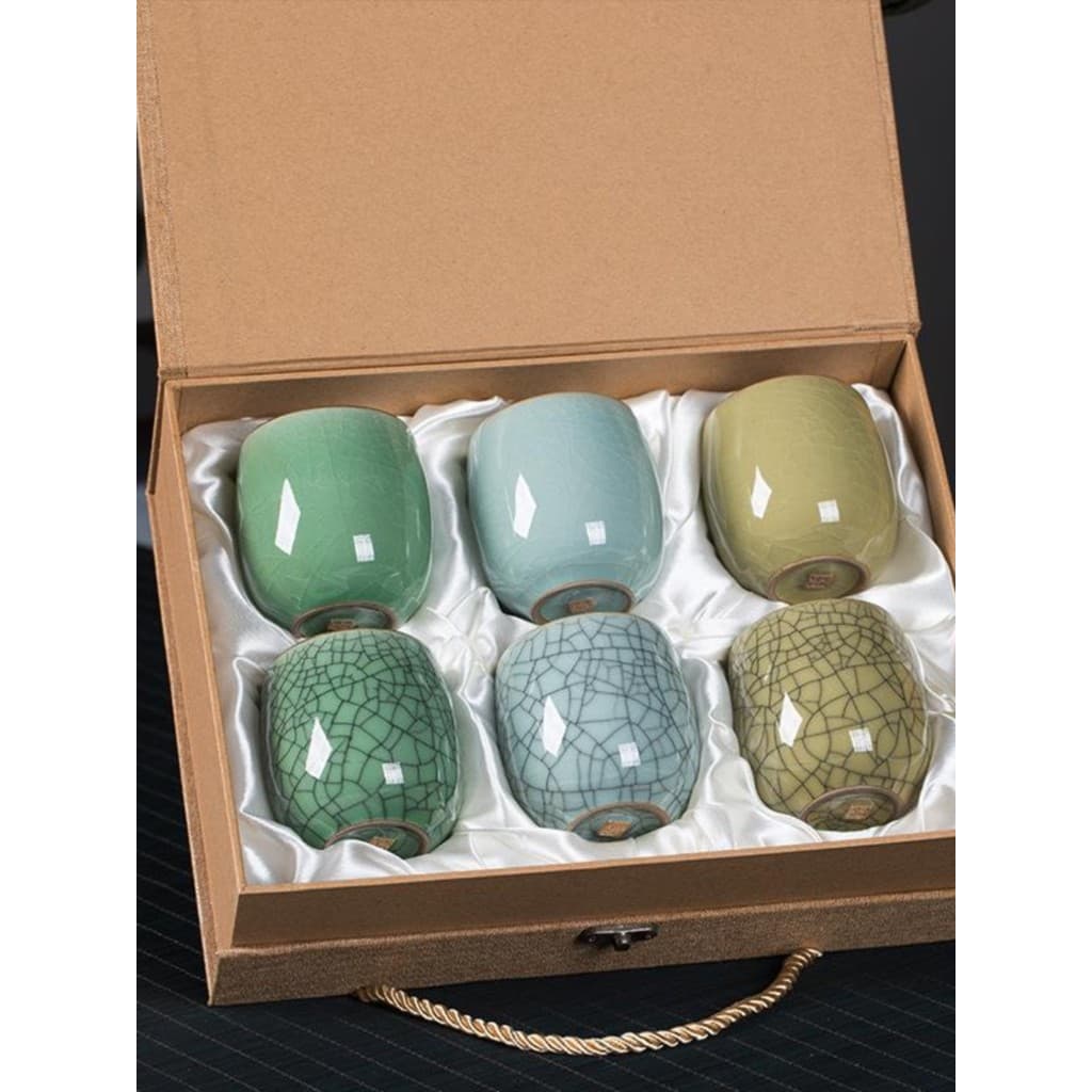 Longquan Celadon conjunto de presente de copo de água de seis cores de cerâmica doméstica tamanho grande xícara de chá c