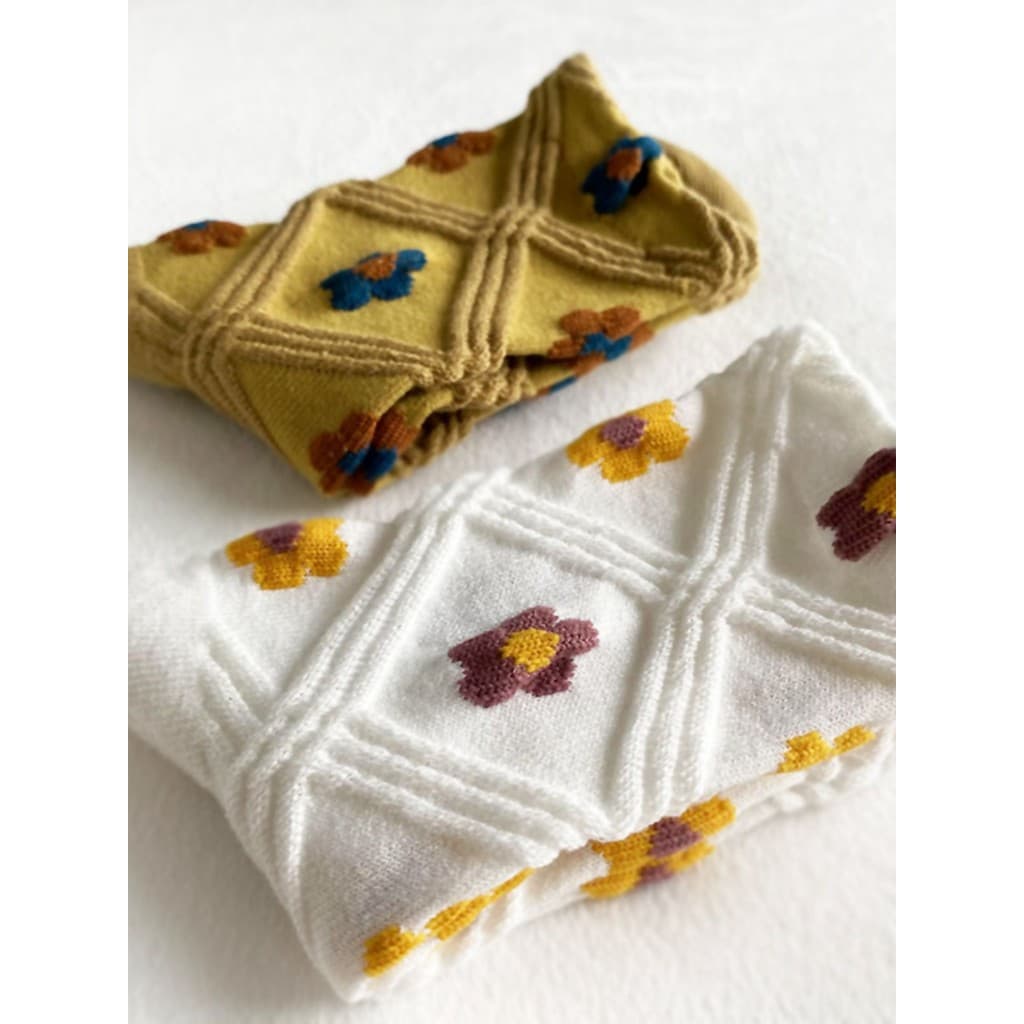Estilo influenciador coreano Hyuna estilo retro meados de tubo meias ins na moda flor retro puro algodão meias femininas