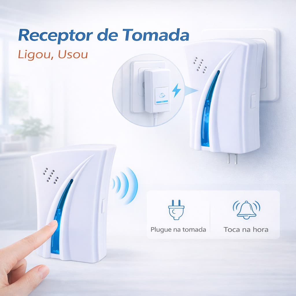 Campainha Residencial Sem Fio Wireless com Alcance de 100m e Instalação Fácil ACHEI GLAM