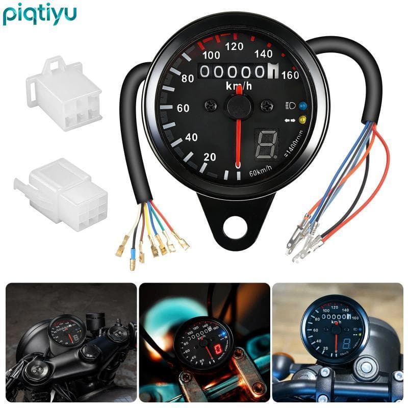 PIQTI Medidor Digital Universal Motocicleta Odômetro Velocímetro Tacômetro Indicador LED