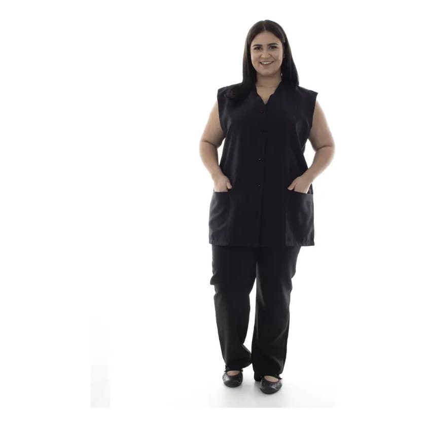 Plus Size Conjunto Colete E Calça Oxford Copeira Faxineira