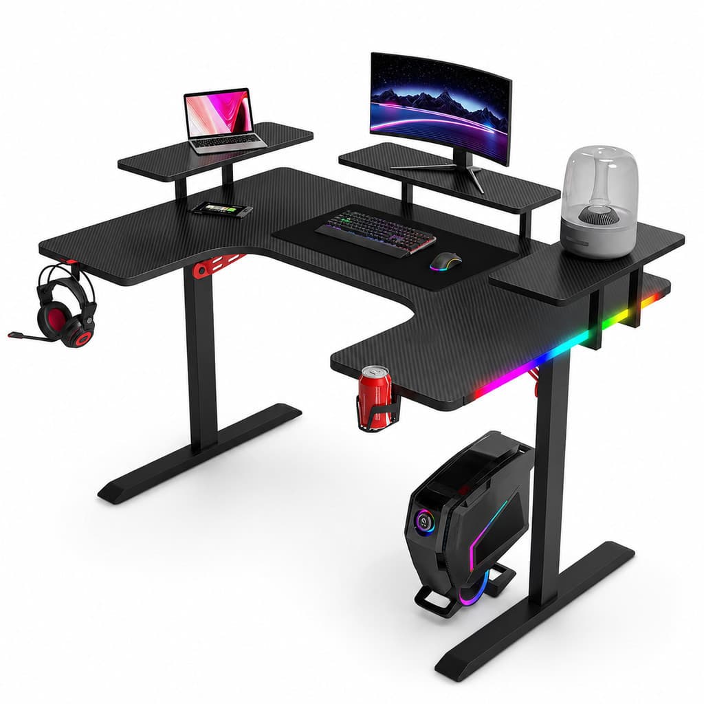 Mesa Gamer RGB Para Computador Setup Gamer Com Suporte Headset E Copo DELTA-M1602H