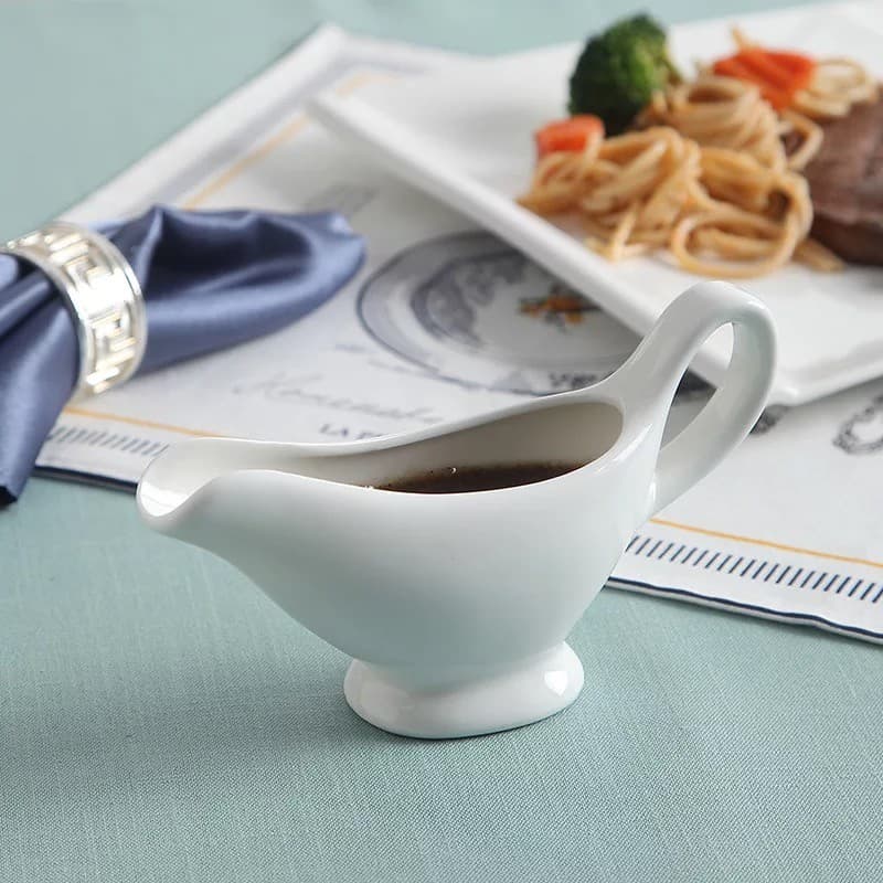 Molho de cerâmica branco puro combate bife molho barco cozinha pote salada molho pote tempero pote comida ocidental talh