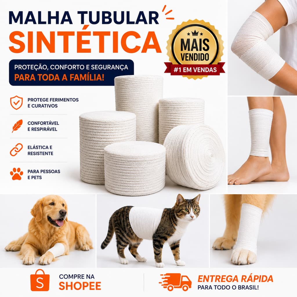 Malha Sintética para Curativo Elástica Respirável Fixação de Curativos Humanos e Veterinários Cães Gatos Pós Operatório