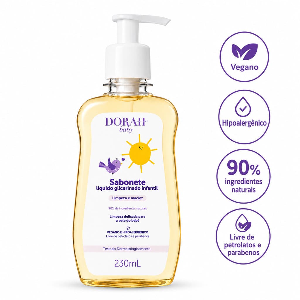 Sabonete Líquido Infantil Dorah Baby 230ml Dermatologicamente Testado - Pump
