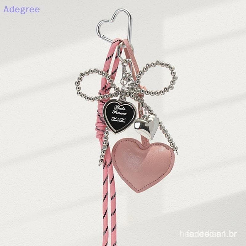 Adegree Couro Do Plutônio Coração E Bowknot Chaveiro Com Moda Tecido Cordão Artesanal Saco Charme Versátil Chave Titular