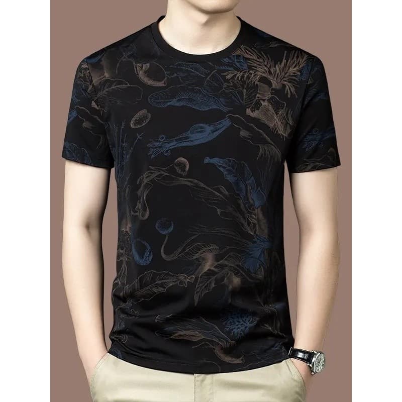 2026 verão novo estilo Casual camiseta de manga curta moda impressa meia manga respirável fina camiseta na moda em torno