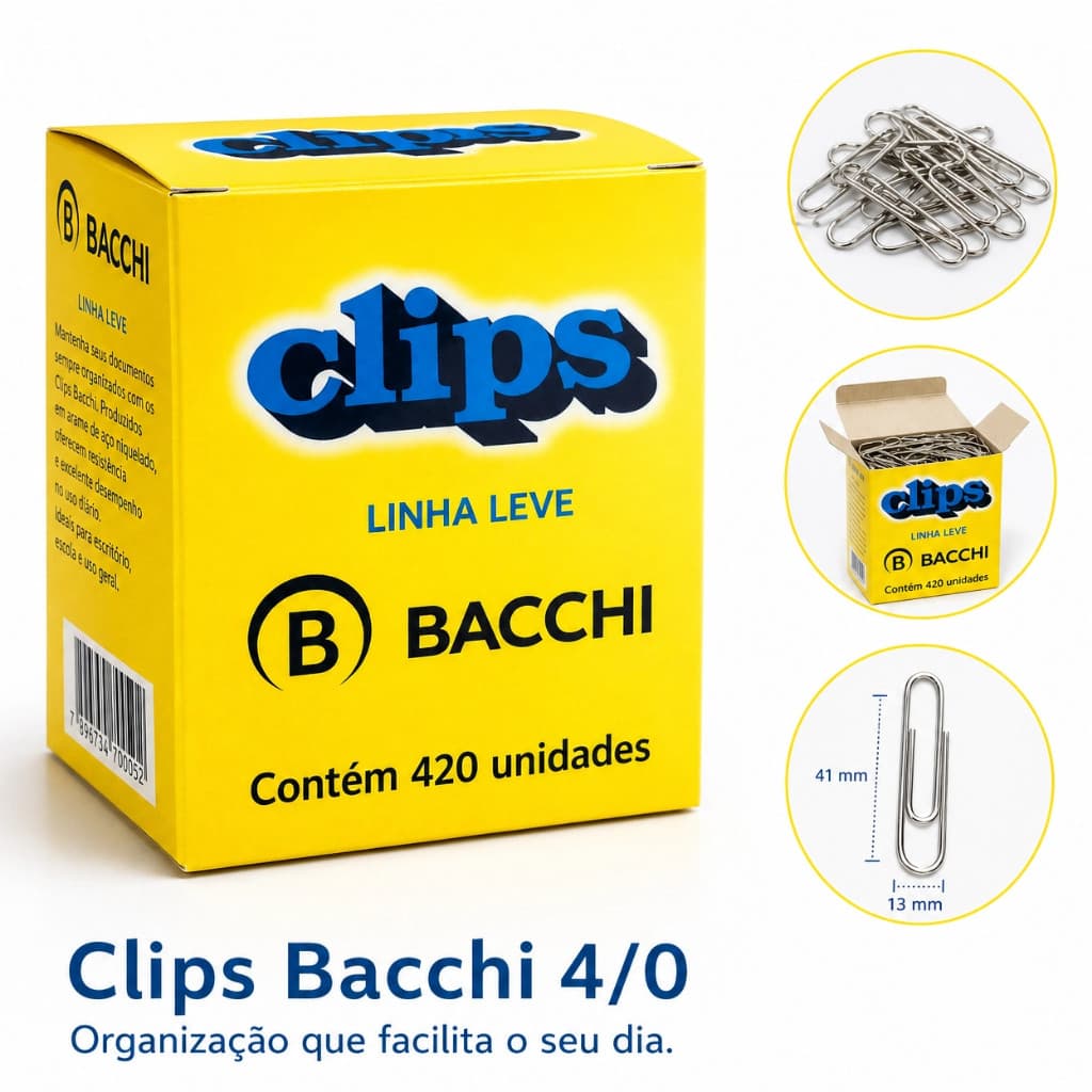 3 Caixas Clips Para Papel 4/0 Com 420 Unidades Bacchi