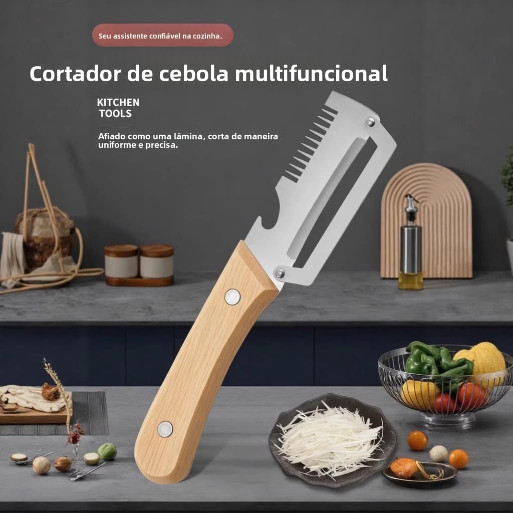 Descascador serrilhado 2 em 1 e cortador de cebolinha, ferramenta de aço inoxidável para descascar cebolinha, descascado