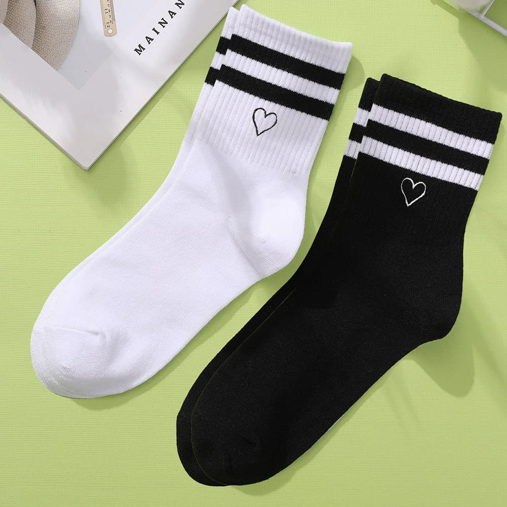 2 Pares De Meias Bordadas Da Moda – Design De Barra Paralela De Cor Sólida Para Homens E Mulheres