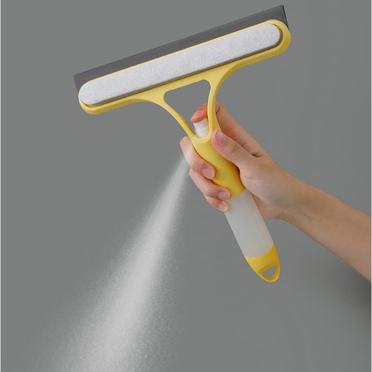 Ferramenta multifuncional três em um para limpeza de vidros, equipada com um borrifador, limpador de espelhos, raspador
