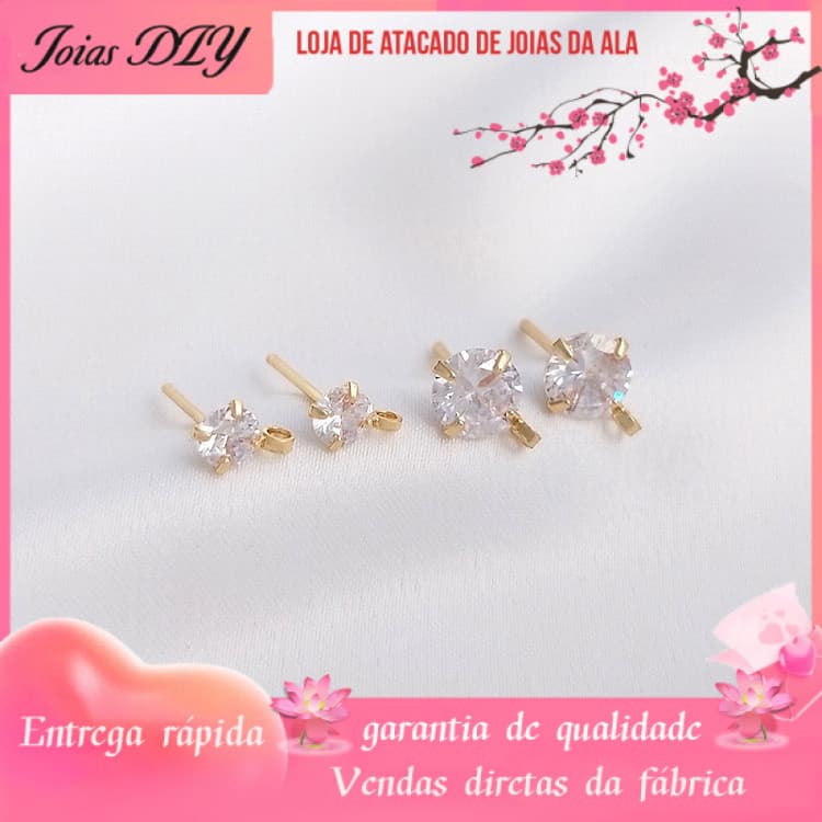 S925 prata agulha zircão com anel pendurado brincos 14K banhado a ouro preservação de cor artesanal DIY piscando zircão