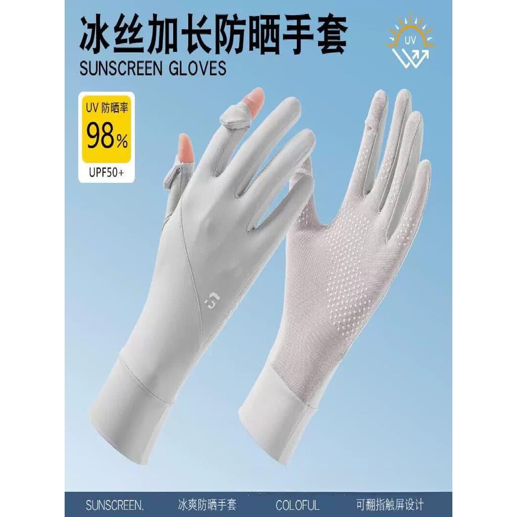 Luvas de proteção solar femininas primavera verão leve anti-deslizamento vazamento de dois dedos anti-ultravioleta pára-