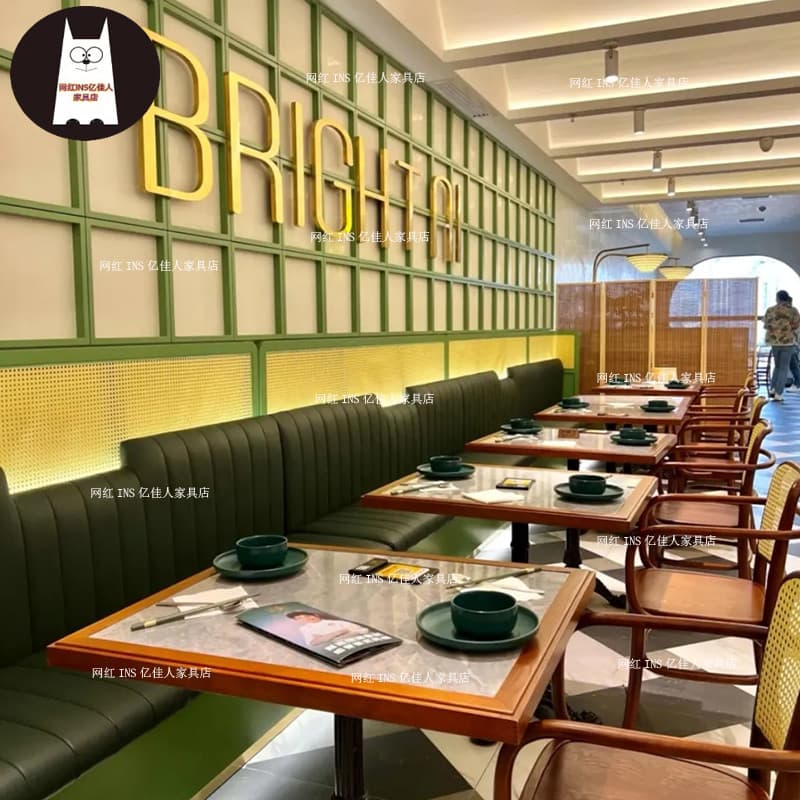 Restaurante ocidental francês mesa de ardósia de madeira maciça cadeira combinação influenciador café mesa quadrada cozi