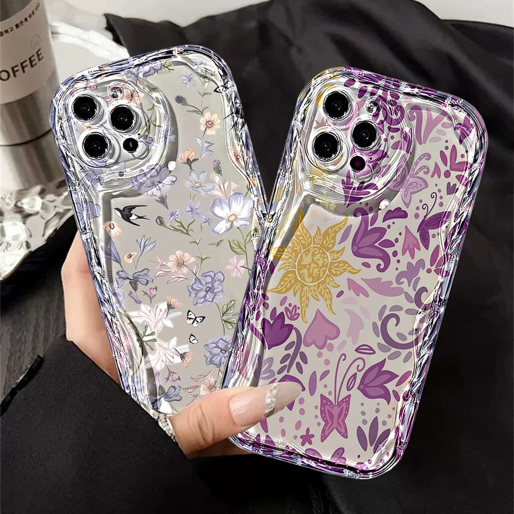 Capa De Telefone Ondulada Transparente , Roxa À Prova De Choque Com Padrão De Sol Para Samsung S24 Plus S24Ultra S23 FE