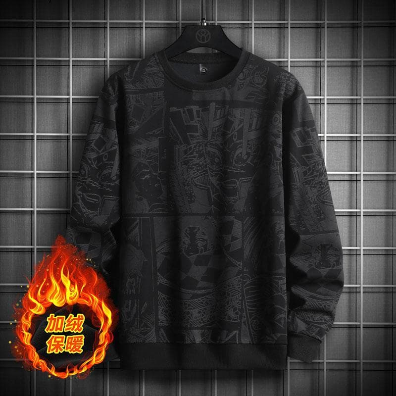 Moletom estampado juvenil masculino solto em torno do pescoço Street Wear primavera outono estilo tamanho grande sem cap