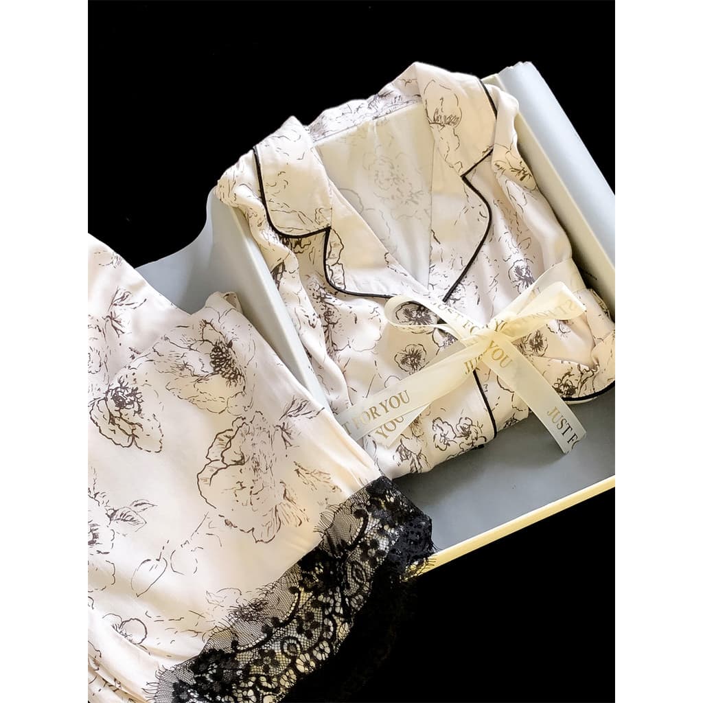 Tinta e tinta |Tributo algodão seda pijamas feminino primavera outono estilo manga comprida High-End renda pele-amigável