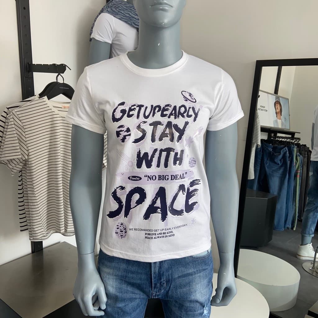 JJ Cut Label Masculino Novo Estilo Verão Em Torno Do Pescoço Estilo Fino Um pouco Slim-fit Puro Algodão Impresso Respirá