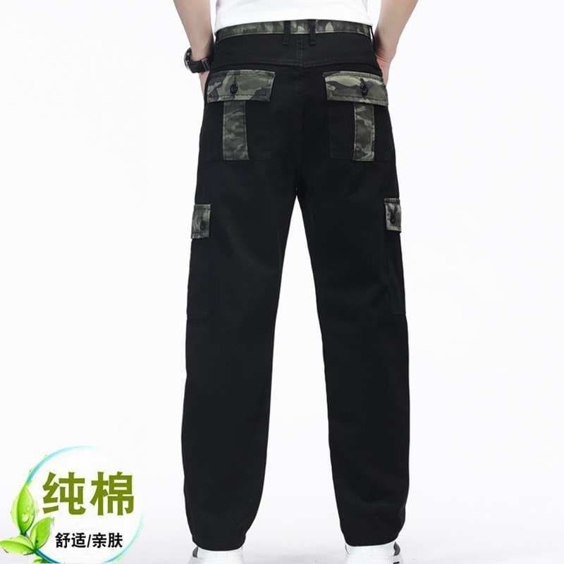 Macacão de verão masculino algodão solto em linha reta camuflagem calças masculinas contraste cor resistente ao desgaste