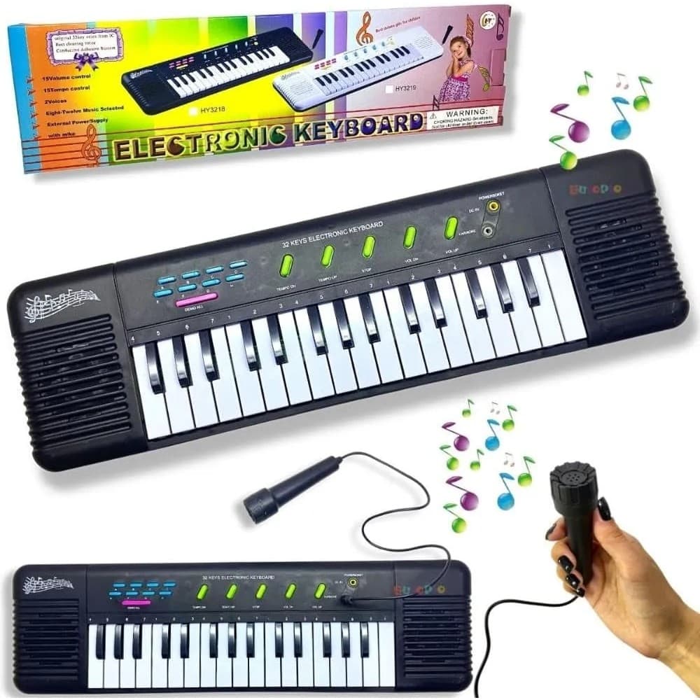 Teclado Com Microfone Karaokê Musical Infantil Preto