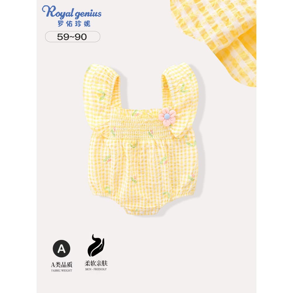 Meninas verão bebê recém-nascido macacão fino doce bebê xadrez triângulo bebê macacão manga voadora macacão roupas de ve