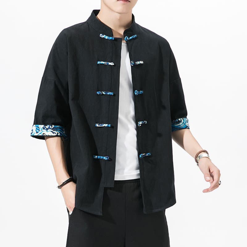 Retro estilo étnico disco botão Tang terno verão cor combinando gola alta camisa de manga curta masculina Plus Size esti