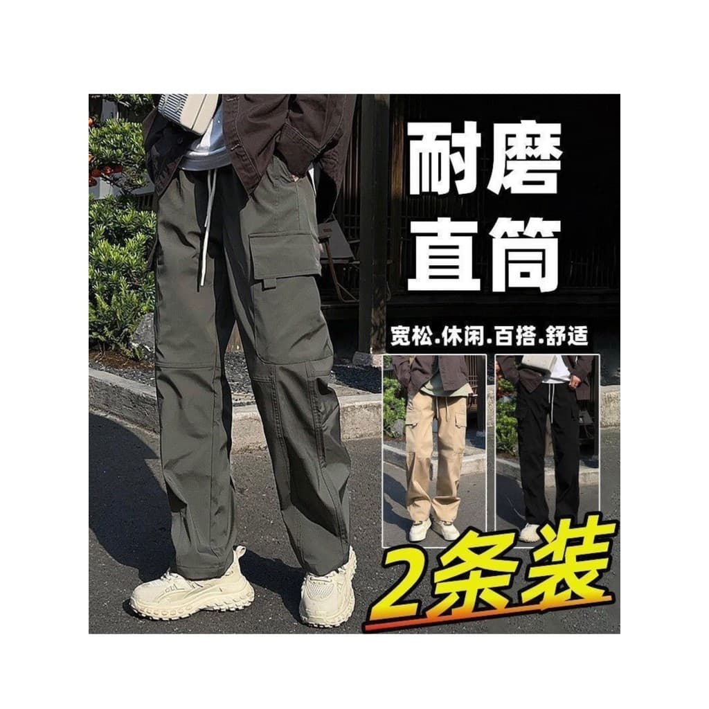 Calças casuais masculinas soltas retas Multi-bolso macacão escalada ao ar livre paraquedista jaquetas resistente ao desg