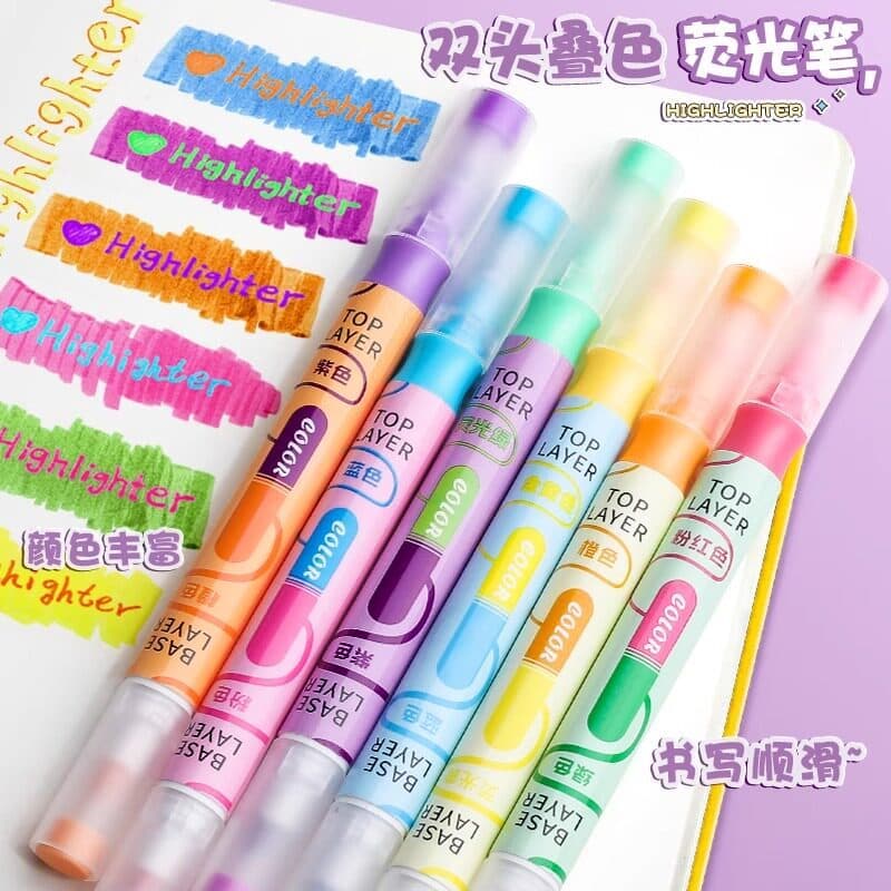 Marcador de duas cabeças para estudantes usam caneta marcadora empilhando caneta para Notebook de cores Proteção para os