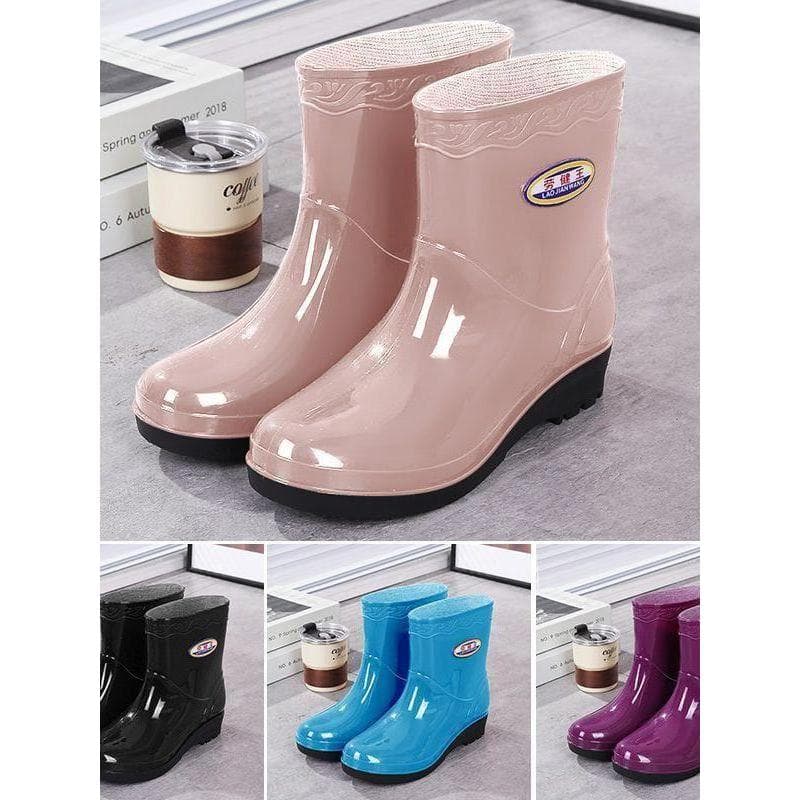 Sapatos de água femininos à prova d'água antiderrapantes botas de chuva não tingidas femininas cano médio sapatos de lã