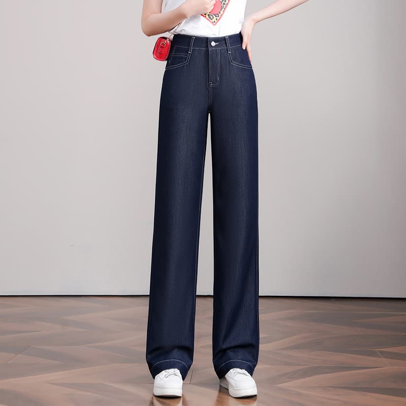 Calças de brim de perna larga feminina 2026 primavera novo estilo escuro solto mais magro olhar All-Match Casual cintura