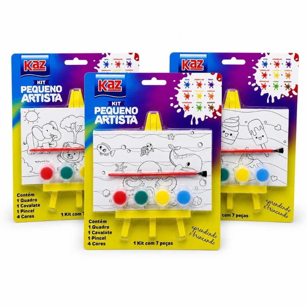 KIT 3 TELAS COM DESENHO KAZ PEQUENO ARTISTA 10x15 12 CORES