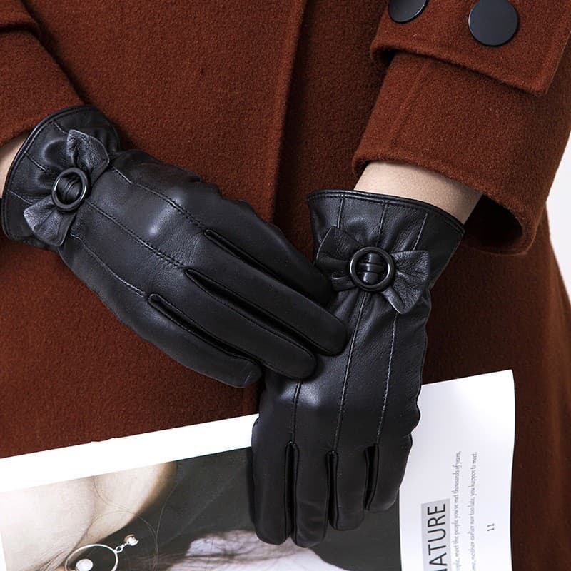 Luva Feminina Touch Screen De Couro Sintetico Par Frio Inverno E Forrada Impermeável