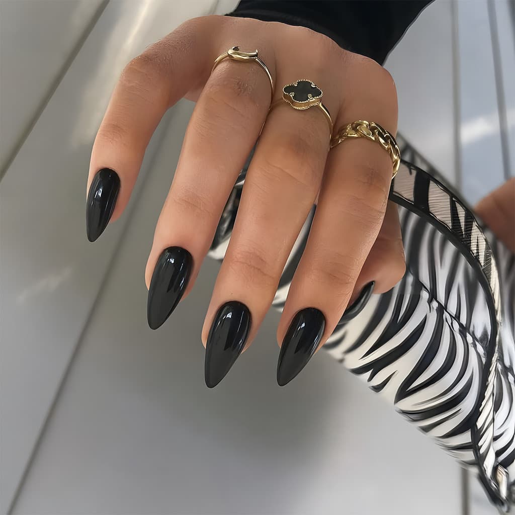 Remendo de unhas vestível preto em forma de amêndoa de cor sólida destacável remendo de unhas falsas unhas postiças