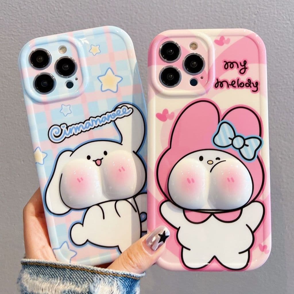 Capa Antiestresse Squishy Cinnamoroll para 15 Pro Max 14/13 My Melody 12/11 para Mulheres