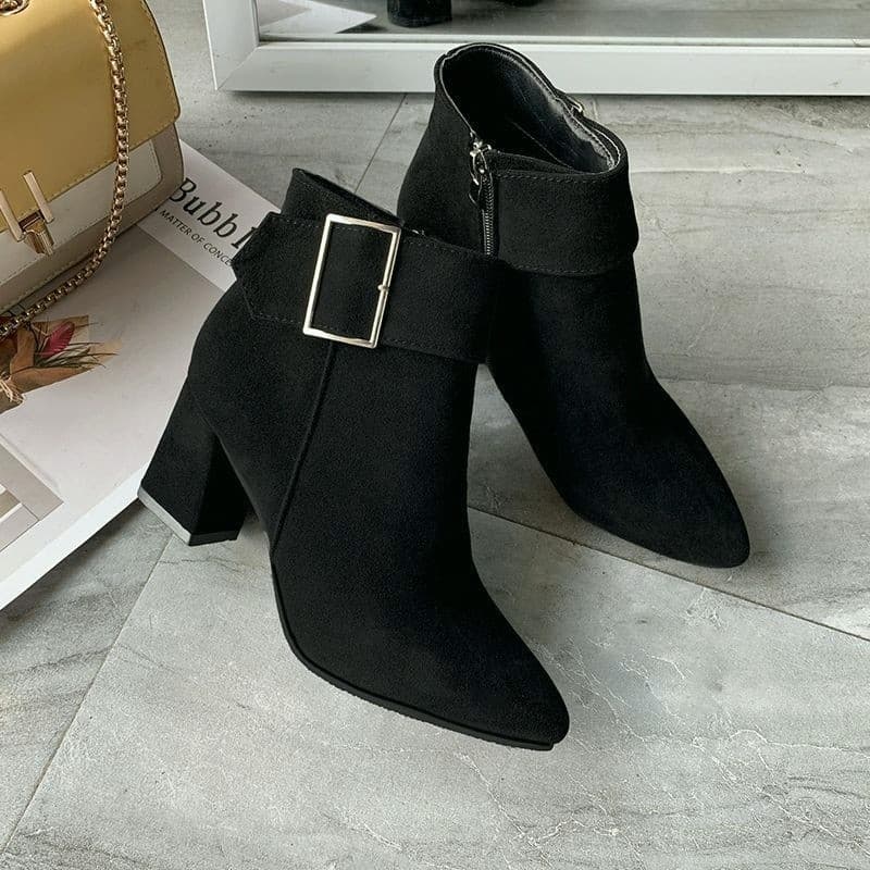 2026 primavera outono Plus Size sapatos femininos 41 salto grosso botas curtas femininas 42 moda salto alto botas curtas