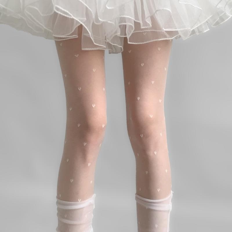 Pêssego coração meias brancas puro desejo Lolita Anti-gancho meia-calça feminina outono Jacquard meias estilo balé meia-