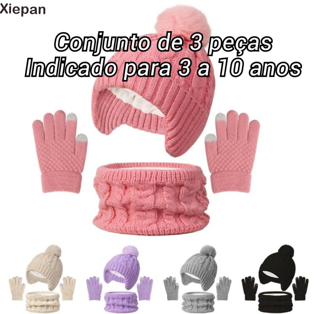 XIEPAN Conjunto De Luvas E Cachecol , Gorro Infantil À Prova De Vento De 3 A 10 Anos , Chapéus De Malha Com Pompom Gross