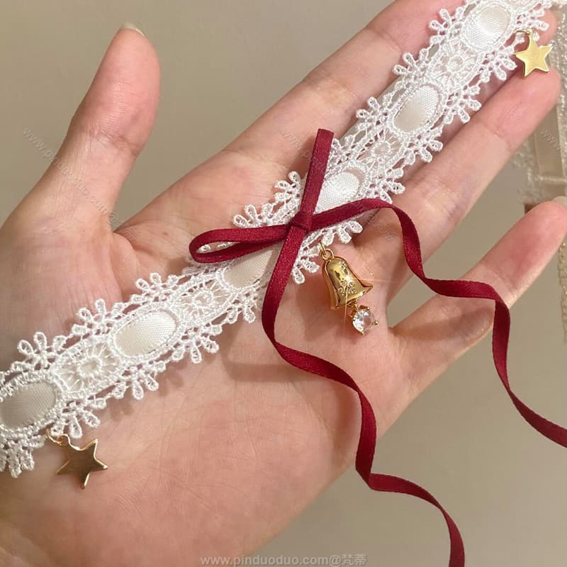 2025 novo estilo {presente sagrado branco puro} colar de laço Lolita acessórios outono inverno colar de sino de alto val