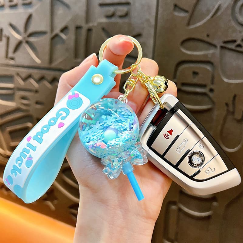Criativo acrílico Glitter pirulito frutas chaveiro pingente casal carro chaveiro garra máquina presente