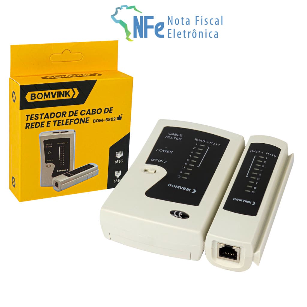Testador de Cabos de Rede Lan RJ11 RJ45 Internet Telefonia Removível Compacto C/ LED para transporte Bonder