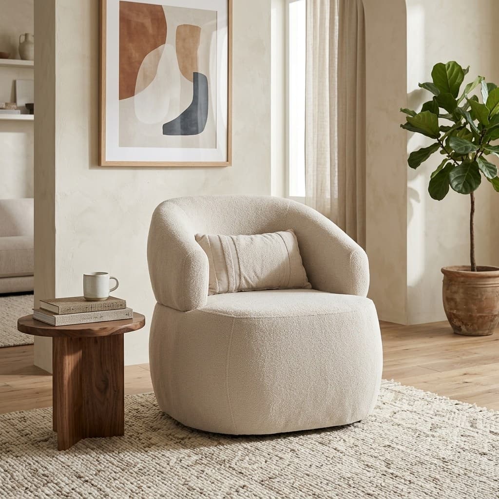 Poltrona Decorativa Boucle Orgânica Sala de Estar Luxo Com Almofada